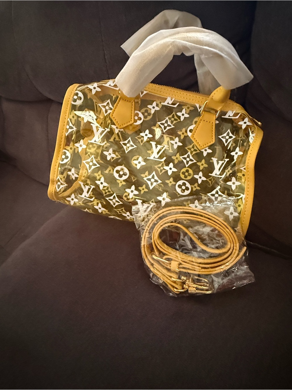 Yellow Monogram Transparent Satchel with Detachable Strap